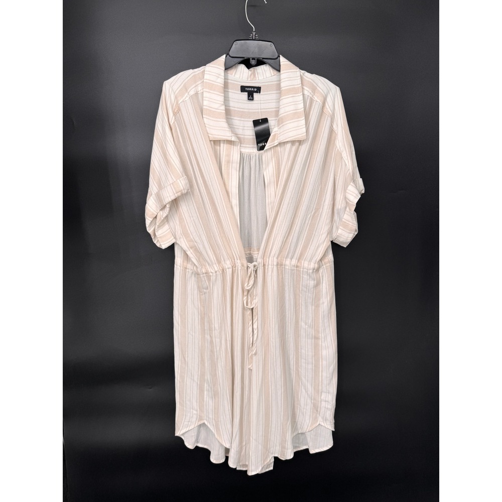 Torrid Kimono Women 2X White NWT Relaxed Izzy Stripe Drawstring Open Front Shirt